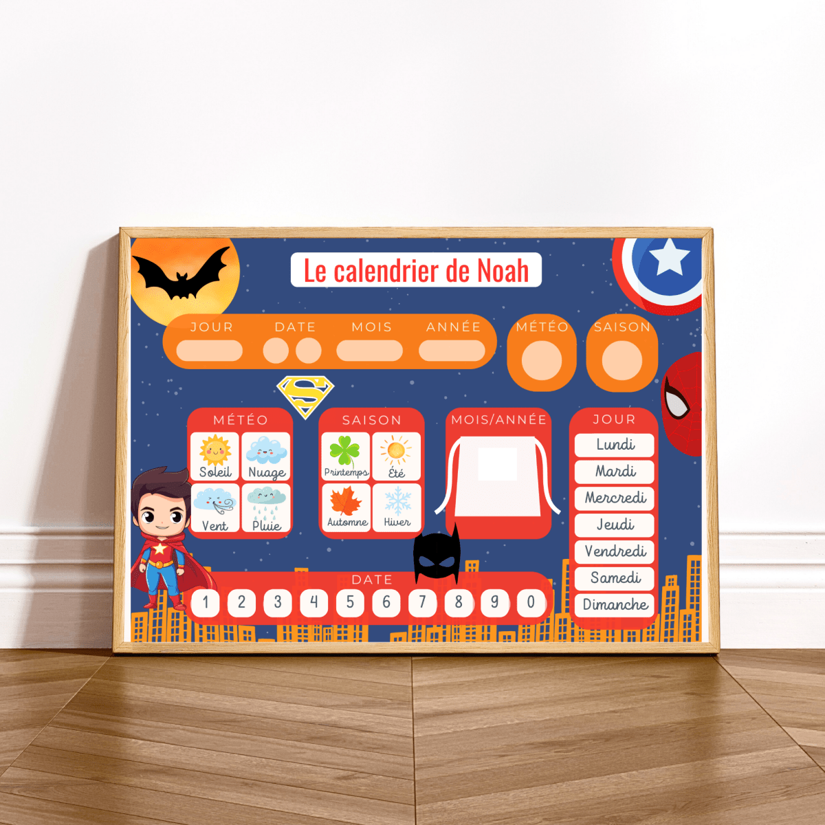 Calendrier encadré – Super Héros ⭐ - Petit Bonheur
