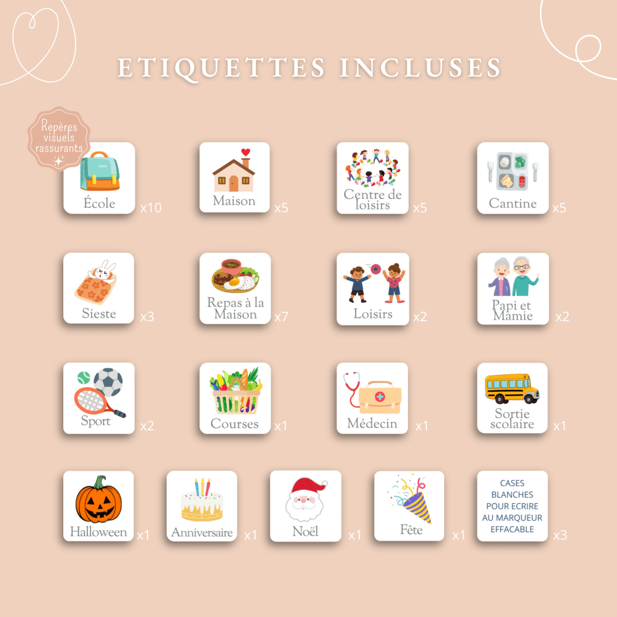Semainier encadré – Cœur 💕 - Petit Bonheur