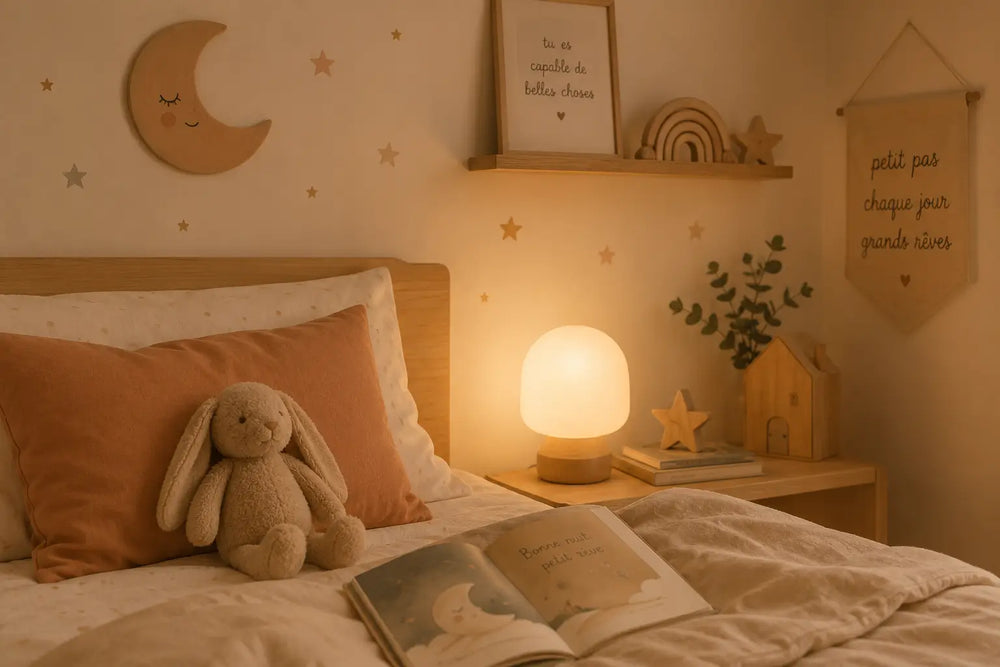 Chambre d’enfant chaleureuse préparée pour le moment du coucher
