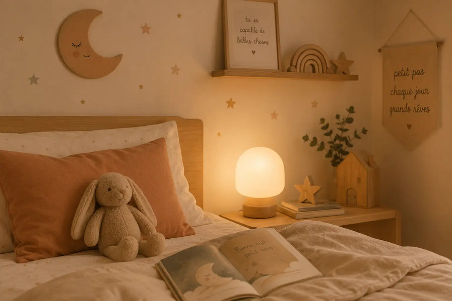 Chambre d’enfant chaleureuse préparée pour le moment du coucher