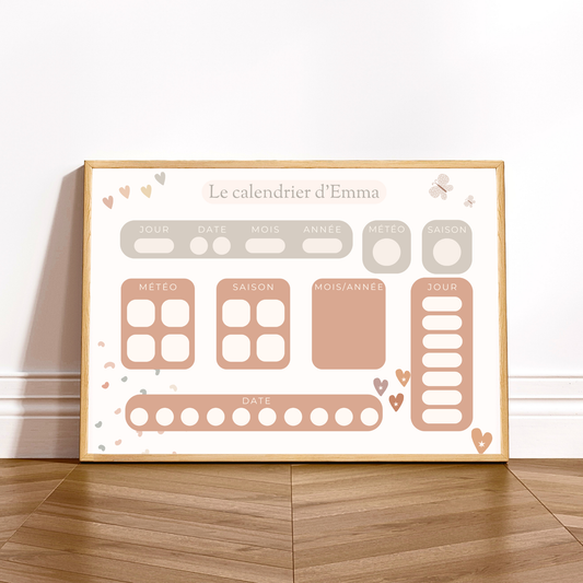 Calendrier enfant personnalisé, thème cœur, outil éducatif doux pour structurer la journée ou la semaine – Petit Bonheur