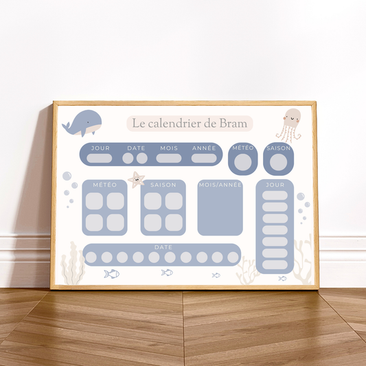 Calendrier enfant personnalisé, thème océan, outil éducatif doux pour structurer la journée ou la semaine – Petit Bonheur
